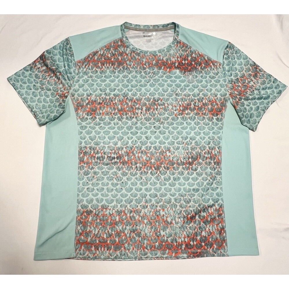 Reel Legends Freeline Performance Fishing Shirt Aqua Scale Print Short Sleeve XL